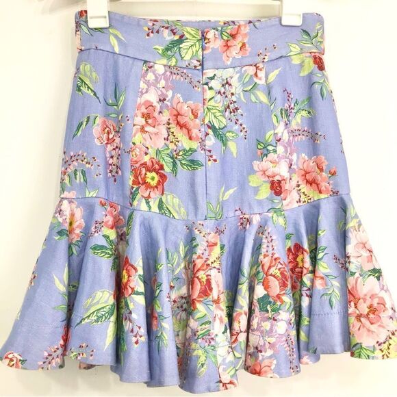 Zimmermann Blue Bellitude Flip Linen Floral Fluted Spring Peplum Mini Skirt - Picture 11 of 16
